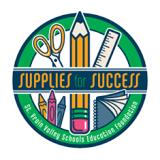 Image of a green circle with the text:  Supplies for Success.  Images of crayons, pencils, ruler,notebook