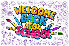 Text: Welcome Back to School with multicolored letters with images of pencils.