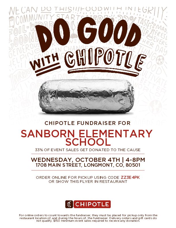 Text:  Do Good With Chipotle with a picture of a wrapped burrito.