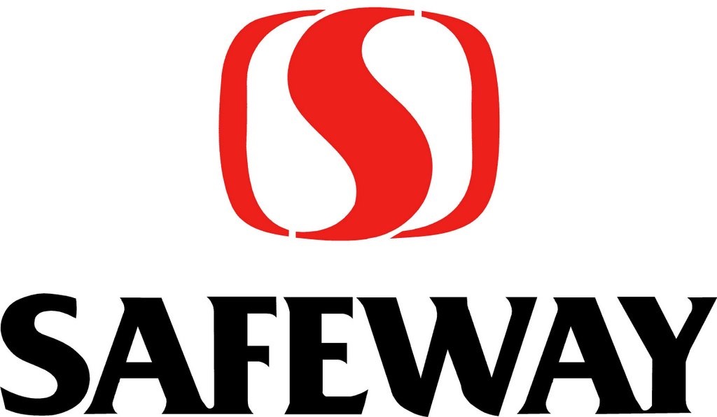 Safeway Logo--a red S with red trim around it.  Text:  Safeway in black lettering.