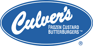 Image of a blue oval with the text: Culver's Frozen Custard, ButterBurgers in white