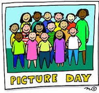 Clip art of a class of young students with their teacher having their picture taken.