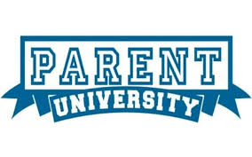 Text in collegiate lettering:  Parent University in blue