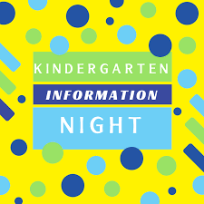 Yellow backround with navy, teal, lime green polka dots.  Text in white:  Kindergarten Information Night