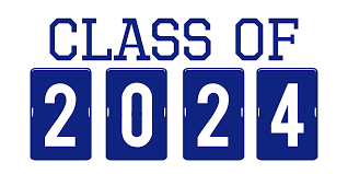 White backround with blue lettering:  Class of 2024