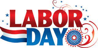 Text:  Labor Day in red and blue.