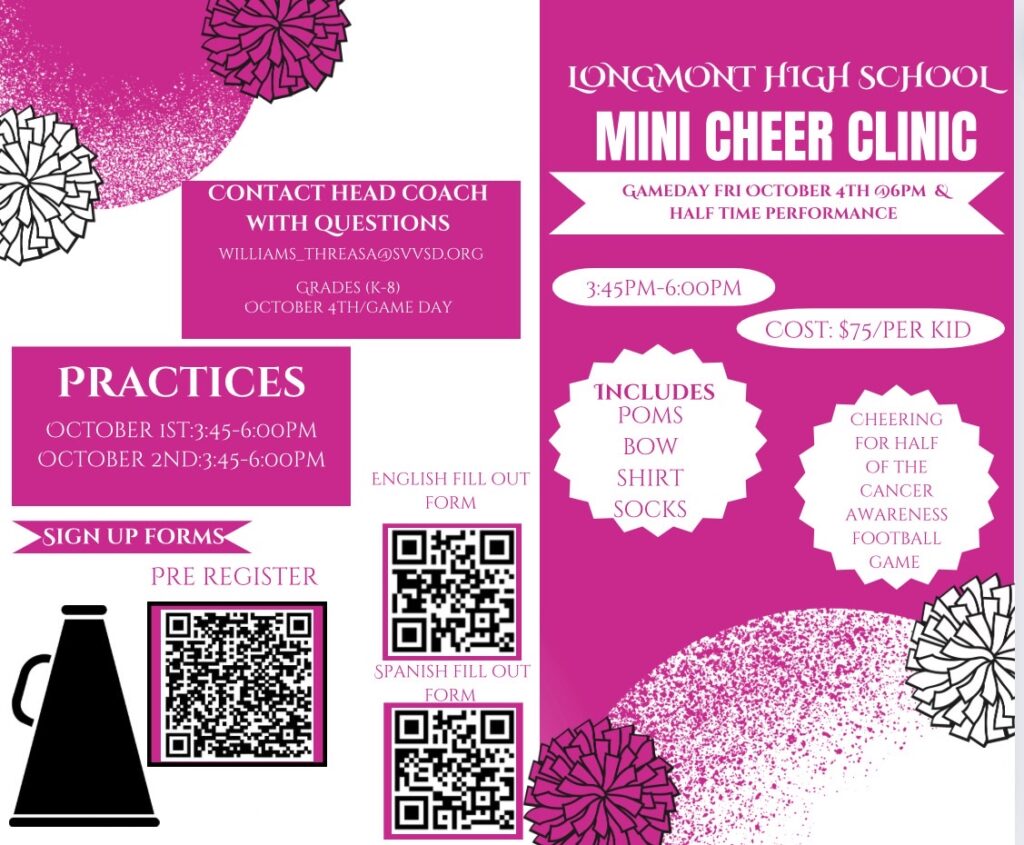 Longmont High School Mini Cheer Clinic Flyer.