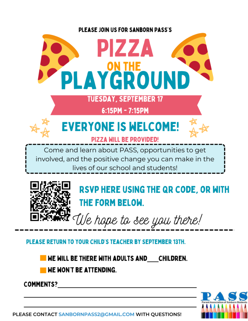 Pizza on the Playground flyer.  Images of pieces of pizza.