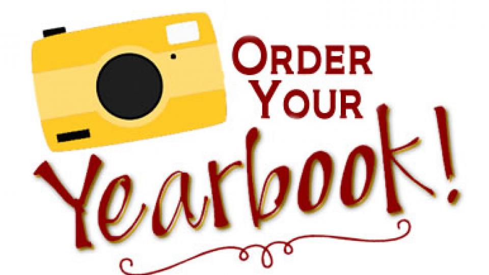 Picture of a yellow camera with the text:  Order Your Yearbook in red.