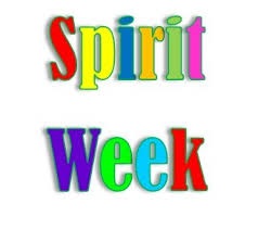 Colorful text reading "Spirit Week" in playful fonts, highlighting a fun school event.